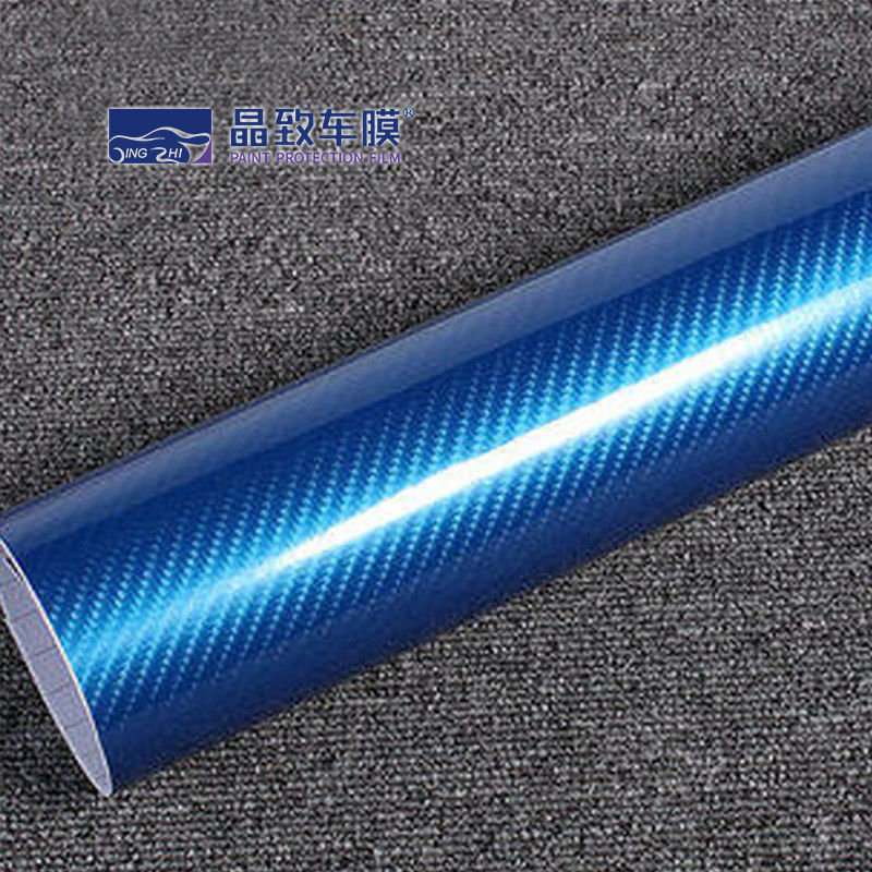 1.52x30M PET ভিনাইল ফিল্ম 3D কার্বন ফাইবার গাঢ় নীল রঙ প্রসারিত
